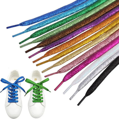1 Pair Shiny Gold Silver Thread Shoelaces Glitter Flat Shoelaces Sparkly Bootlaces Colors Shimmering 110cm Shoe Laces Colored