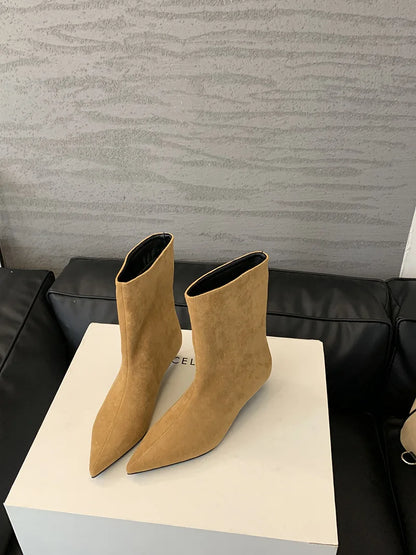 Autumn Winter Pointed Toe Ankle Boots Women Designer Vintage Thin Low Heel Shoes Modern SHort Botas Zapatos De Mujer