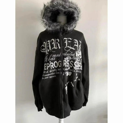 Gohic Vintage Sweatshirts Women's Jackets White Print Tunic Hooded Y2k Coat Streetwear Fashion Casual Hoodies Tops Ropa Mujer
