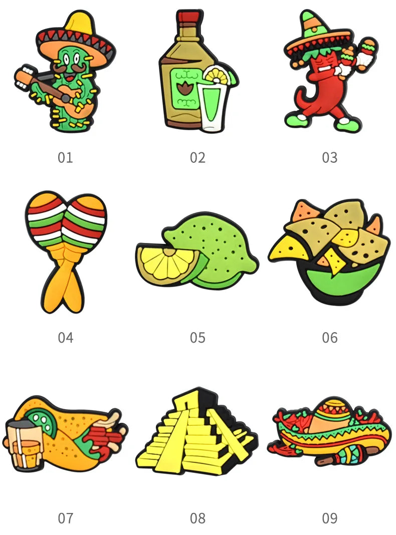 mexico series PVC shoe Charms Slippers Buckle combination Fit Wristbands accessories Decoration Bands gift unisex party