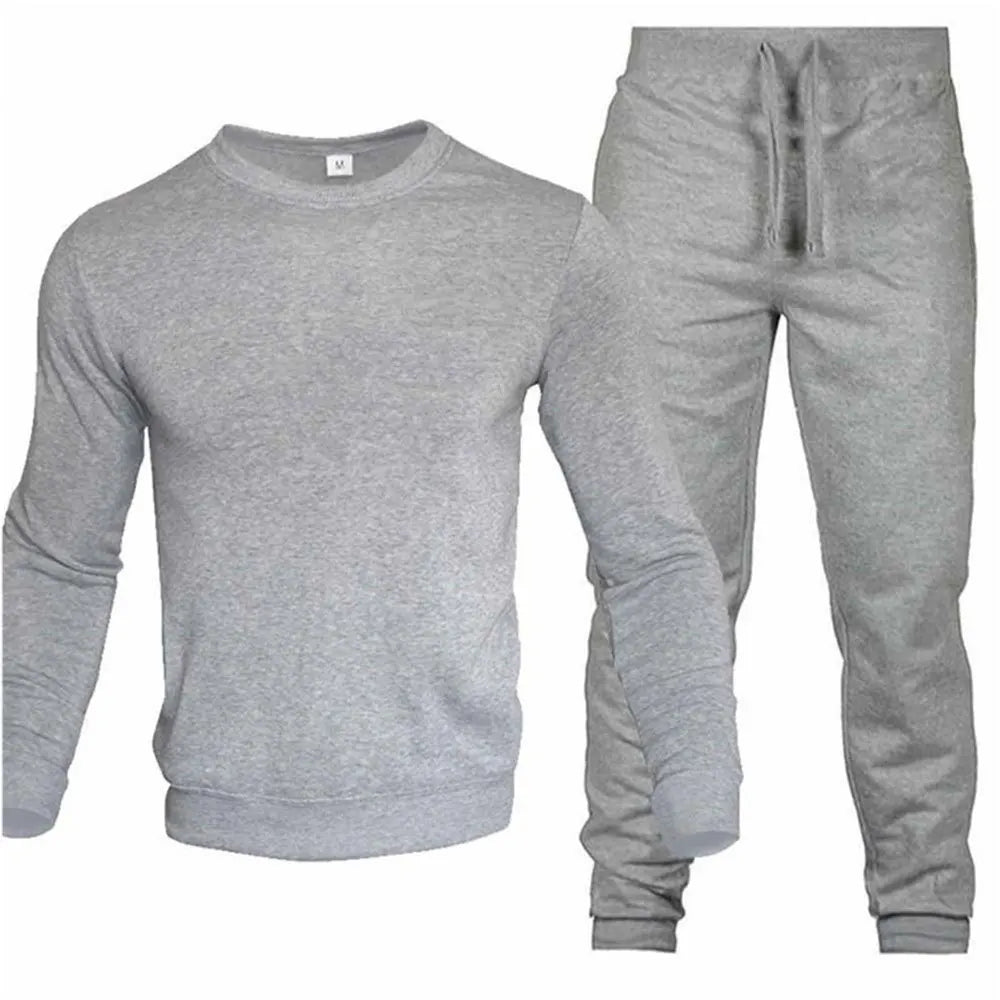 Men's Two-Piece Set O-Neck 2 Pieces Sets Tracksuit Hooded Sweatshirt +Drawstring Pants Male Sport Hoodies Running Sportswear