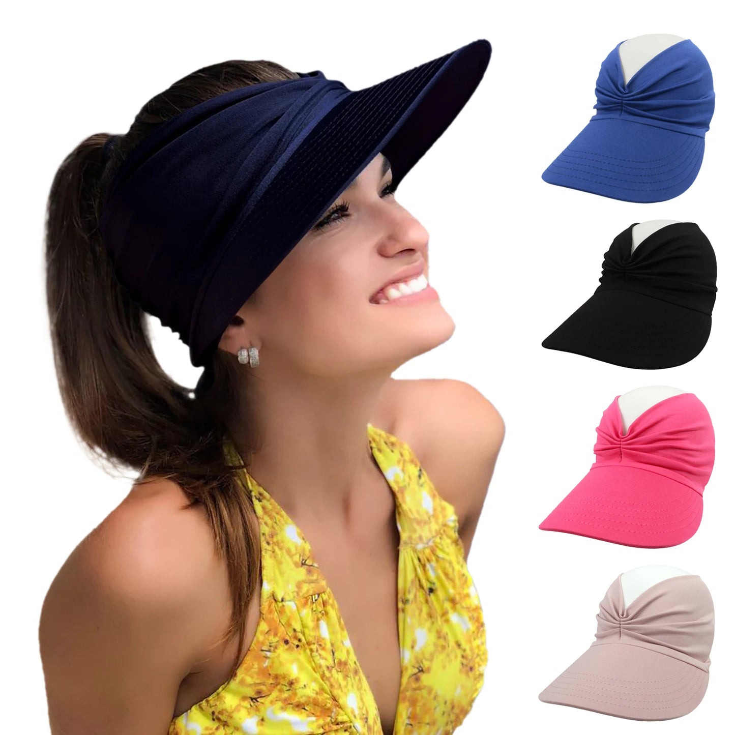 Spring and Summer Beach Sun Hat for Women New Ladies Outdoor Sports Empty Top Hat Sun-Protection Visior