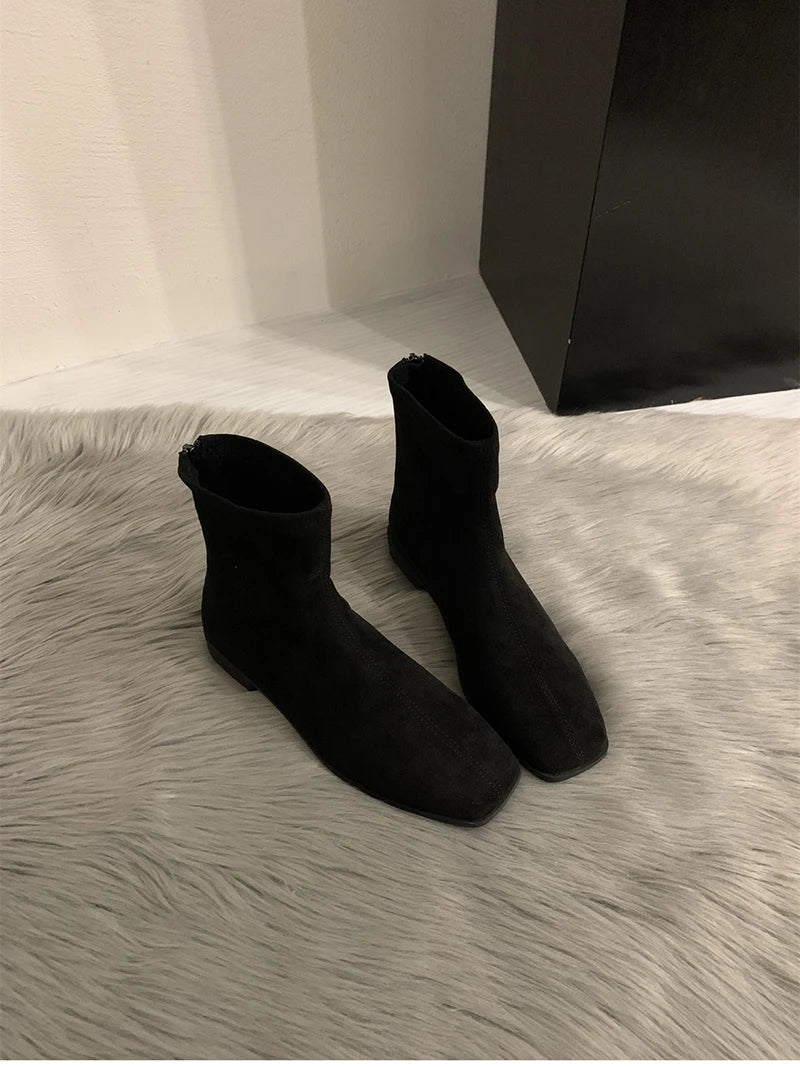 2026 Spring Autumn Women Modern Ankle Boots Fashion Square Toe Short Booties Ladies Casual Low Heel Shoes