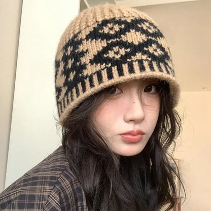 New Korean Windproof Fisherman Hat Coldproof Warm Knitted Beanie with Ear Protection Retro Style Autumn Winter Cap for Men Women