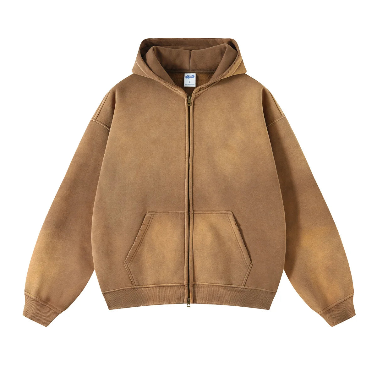Men's Zip Up Hoodies Tie Dye Washed Double Oversize Cardigan Sweatshirt Loose Plus Plush Gradient Man Hooded Pullovers Winter