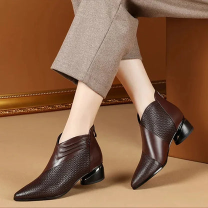 2024 Fashion Luxury Leather Ankle Boots Womens Pointed Toe Sneakers Autumn Shoes Ladies Office Low Heels