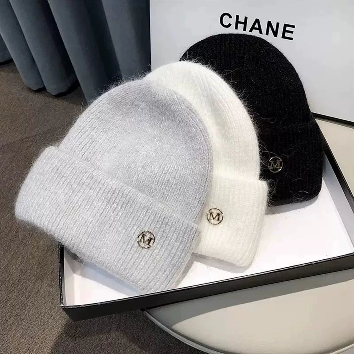 Women's Winter Hats Soft Knit Beanie Warm Rabbit Fur Cute Solid Color Slouchy Cap Casual Outdoor Fashion Solid Adult Cover Head