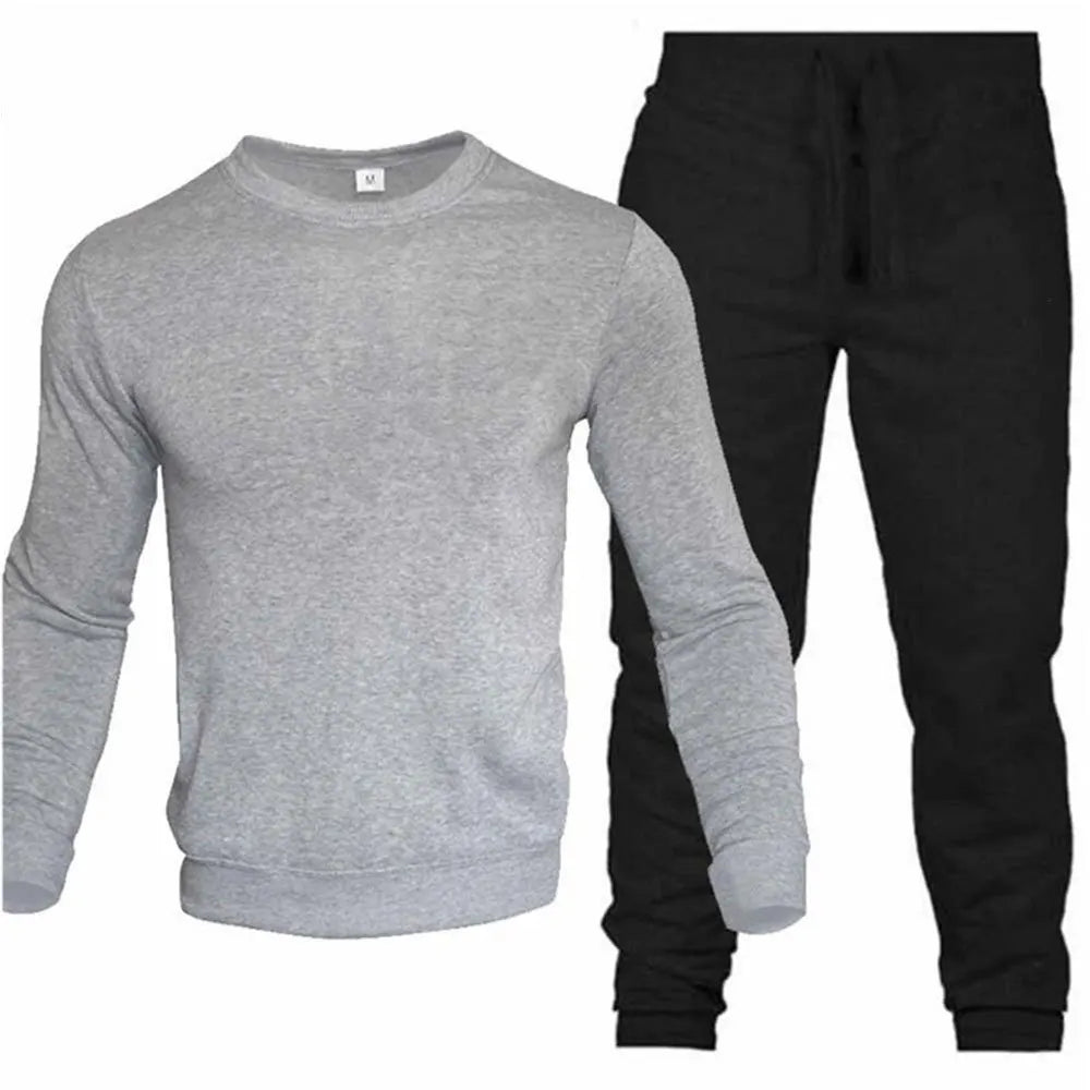 Men's Two-Piece Set O-Neck 2 Pieces Sets Tracksuit Hooded Sweatshirt +Drawstring Pants Male Sport Hoodies Running Sportswear
