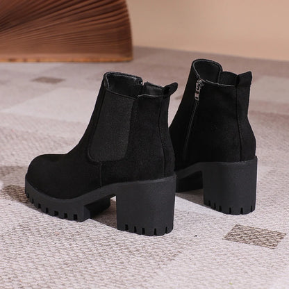 2024 Women Designer Elegant Platform Round Toe Zipper Ankle Boots Women Autumn Winter Comfy Platform Short Boots Shoes for Women