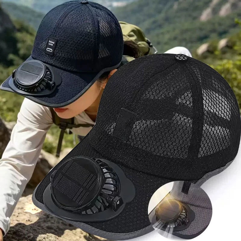Solar Powered Cap with Fan Summer Breathable Mesh Sun Protection Outdoor Baseball Hat for Men USB Rechargeable Cooling Headwear