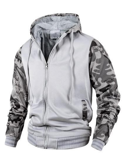 Men Color-Splicing Jacket Winter Warm Fleece Hoodies Outdoor Sports Windproof Baseball Uniform Male Fashion Zipper Thicken Coats