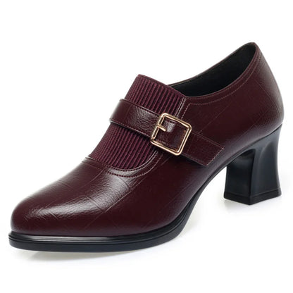 Autumn Fashion Comfort Deep Mouth Soft Leather Shoes Women Pumps 2024 Spring Block Heels Shoes for Office Mom Model Daily
