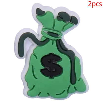 2pcs Lot Coin Money Shaped Character Shoe Buckles Charms Combination Designer for Women Accessories for Girls Adults Unisex Gift