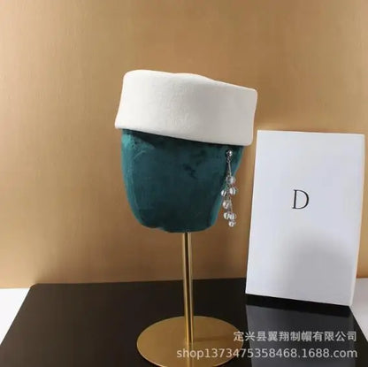 Women Wool Felt Berets Hat Vintage Hard Top Concave Top Fedoras Hats Wedding Fascinator Hats Wedding Cocktail Party Pillbox Cap