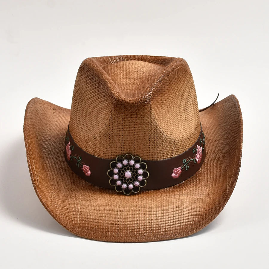 New Straw Western Cowboy Hat Summer Outdoor Travel Beach Sun Hat Men's Women's Vintage Gentleman Lady Cowgirl Jazz Hat