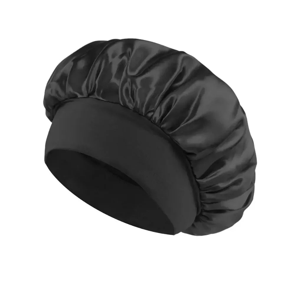 1pcs Newly Silk Bonnet for Wide-brimmed Sleeping Satin Hair Bonnets Soft Elastic Band for Women Men Curly Hair Use