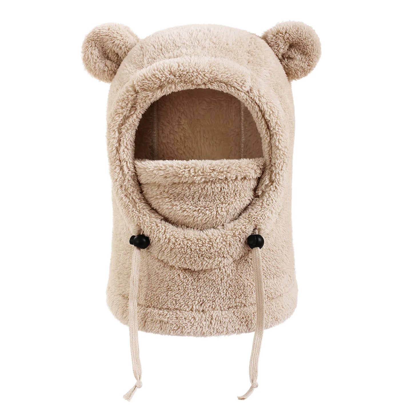 Bear Ears Hood Men's and Women's Autumn Winter Polyester Fiber Neck Scarf and Mask Integrated Hat Children's Warm Cold Hats