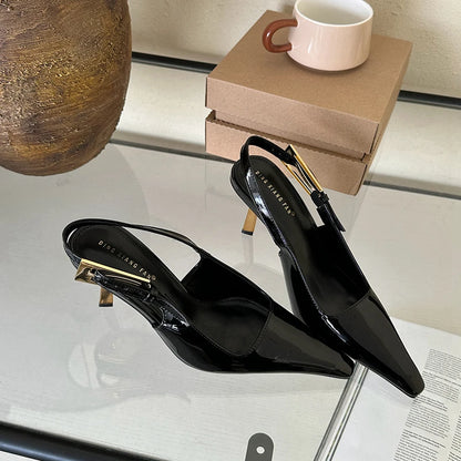 SUOJIALUN 2024 Spring New Band Women Pumps Shoes Fashion Shallow Slip On Slingback Sandals Thin High Heel Dress Sexy Pumps Shoes