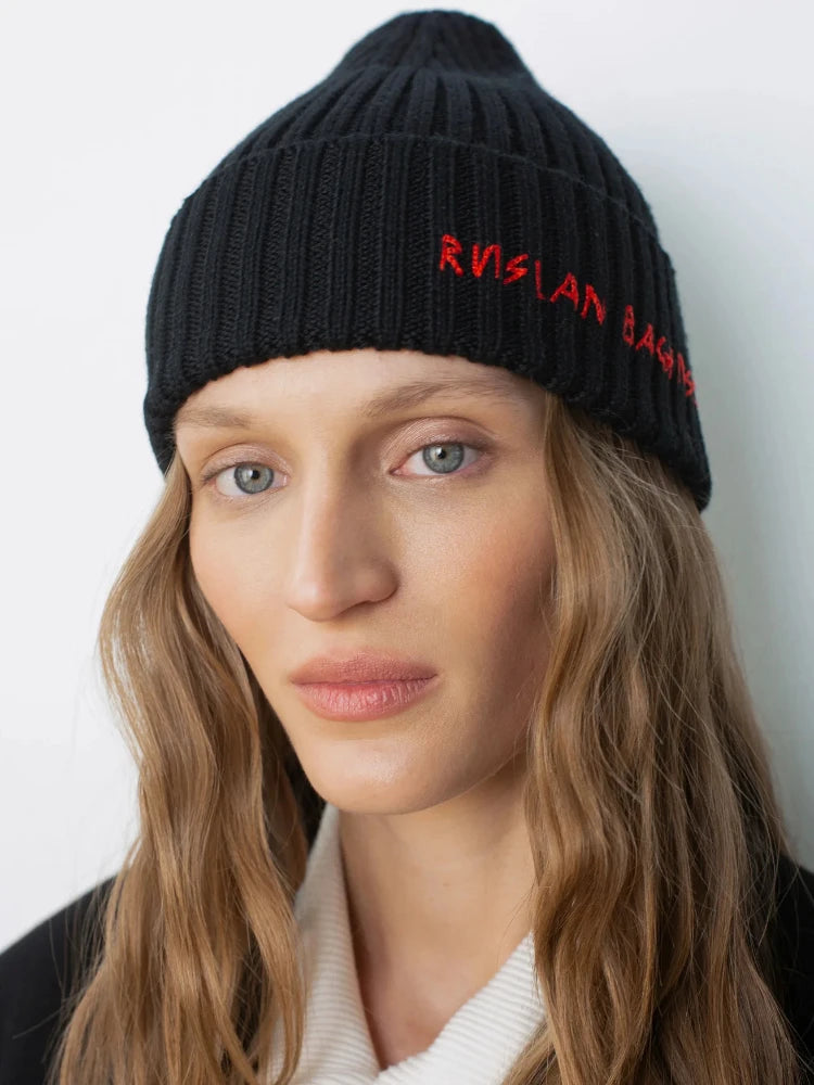 Winter Wool Knit Beanie Hat for Men and Women Thick Warm Embroidered Letter Knitted Cap Unisex Fashion Cold Weather Hat