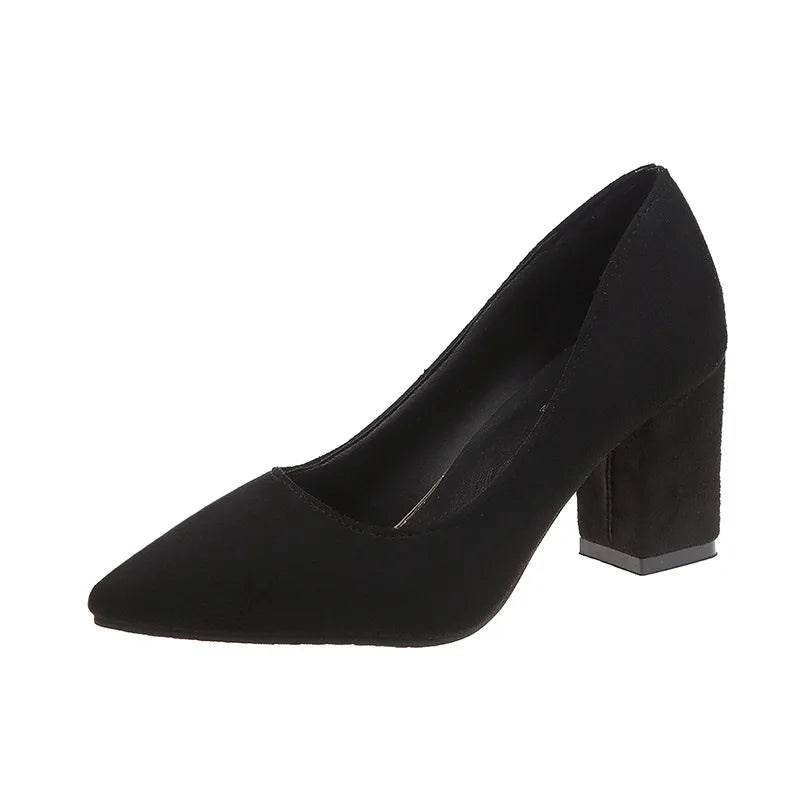 Autumn Shoes Woman Pumps Low Thick Heels Comfortable Women Work Shoes Flock Round Toe Casual Ladies Shoe sapato feminino WSH3183