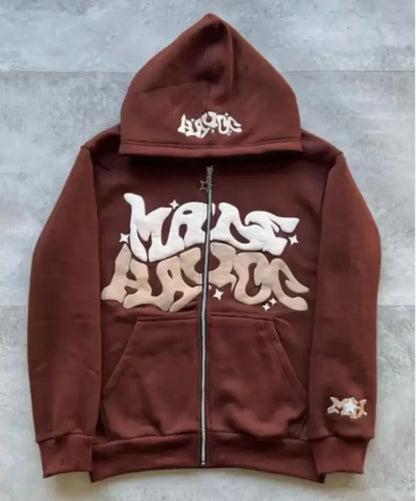 Retro Star and Letter Printed Zipper Hoodies 2025 Spring Autumn Harajuku Y2K Women and Men Fashion Hip Hop Long Sleeve Hooded