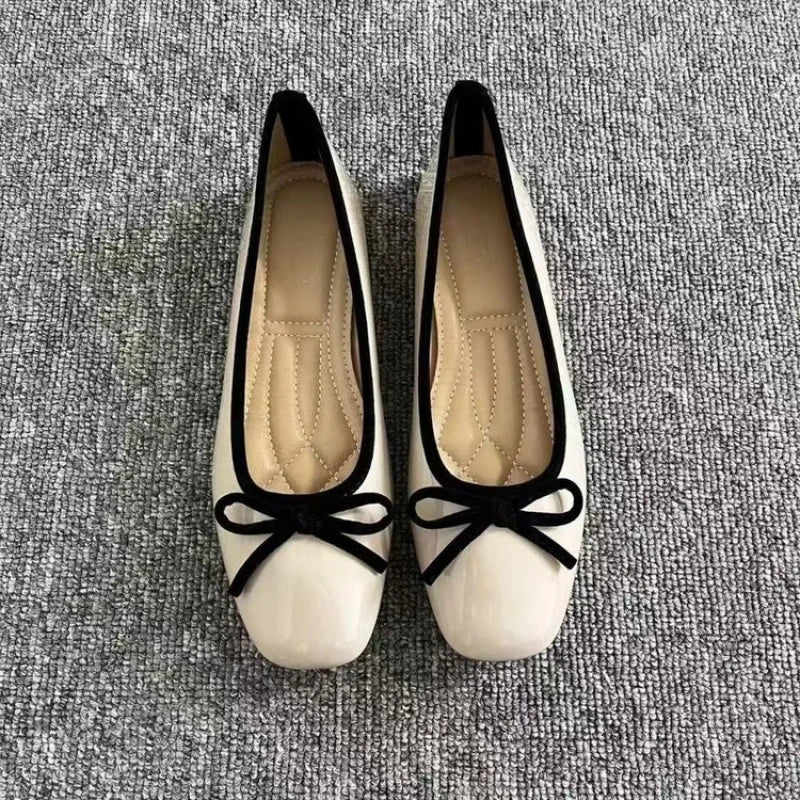 New Bowknot Shallow Soft-soled Women’s Loafers, French-style Versatile Square-toe Flats, Flat Ballet Shoes Spring and Autumn
