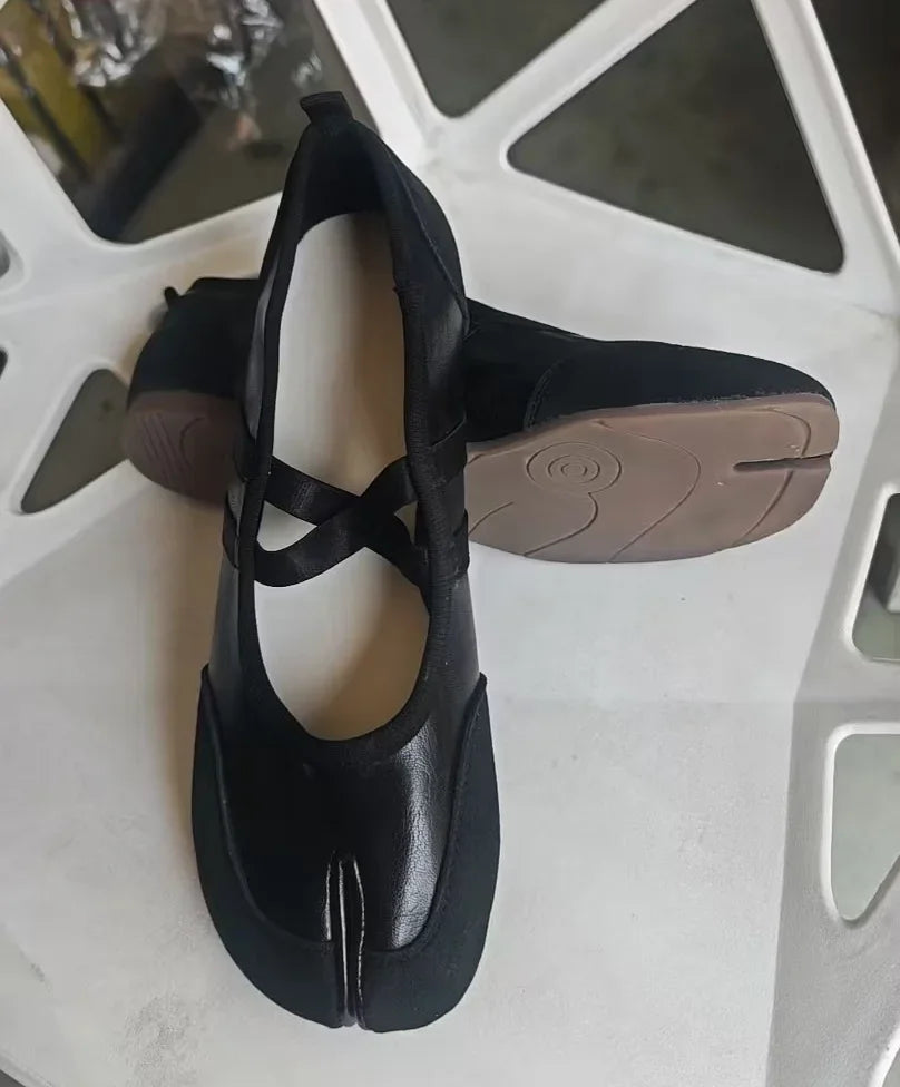 Fashion Soft Leather Split Toe Women Tabi Ballet Flats Spring Autumn Comfortable Walking Lazy Loafers Casual Girls Dance Shoes