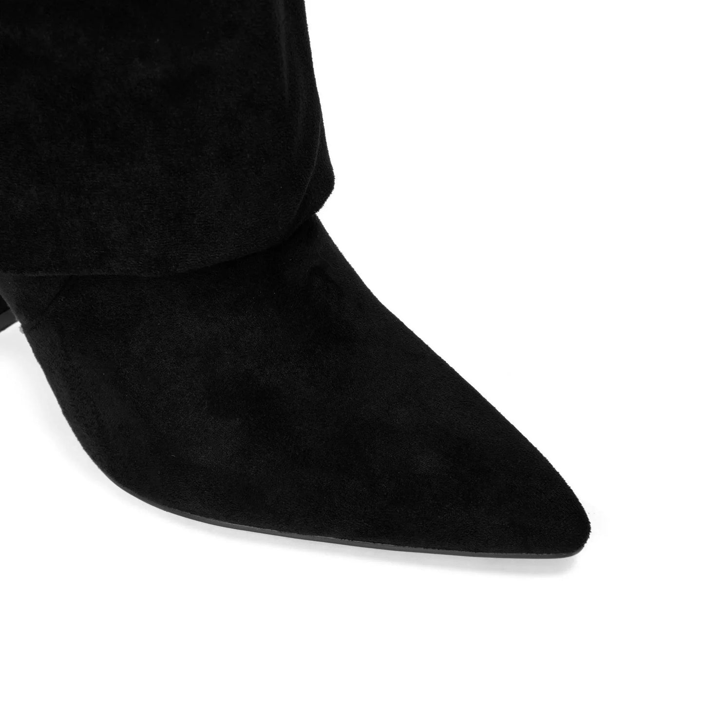 Autumn Winter New Pointed Metal Buckle Knee High Women's Boots, Thick High-heeled Pants Boots, Fashionable Mid Leg Boots
