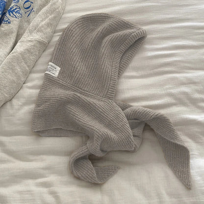 Winter Y2K Wool Knitted Balaclava Hat Fashion Fake Collar Shawl Hooded Hat Outdoor Pullover One-piece Neck Collar Warm Beanies