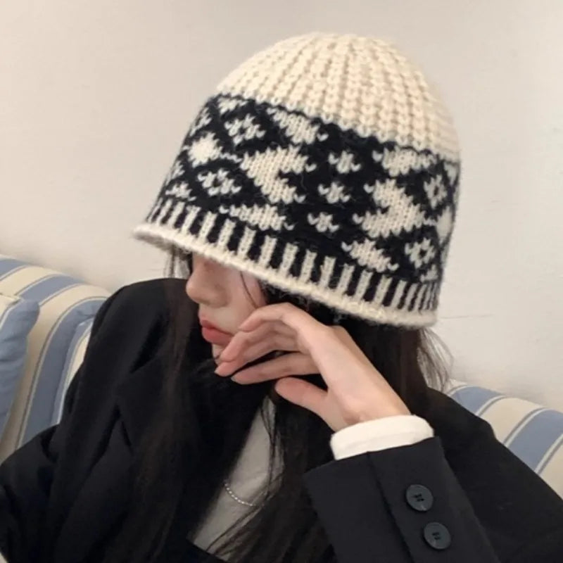 New Korean Windproof Fisherman Hat Coldproof Warm Knitted Beanie with Ear Protection Retro Style Autumn Winter Cap for Men Women