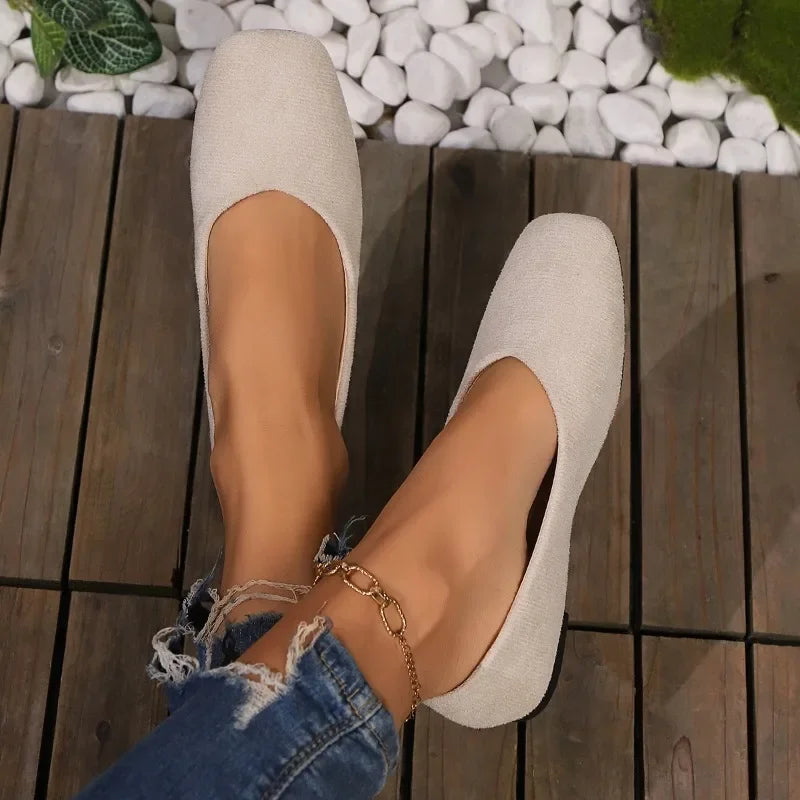 Women's Loafers 2025 New Elegant Ladies Causal Flat Shoes Square-toe Spring Autumn Shallow Women's Fashion Ballet Shoes Simple