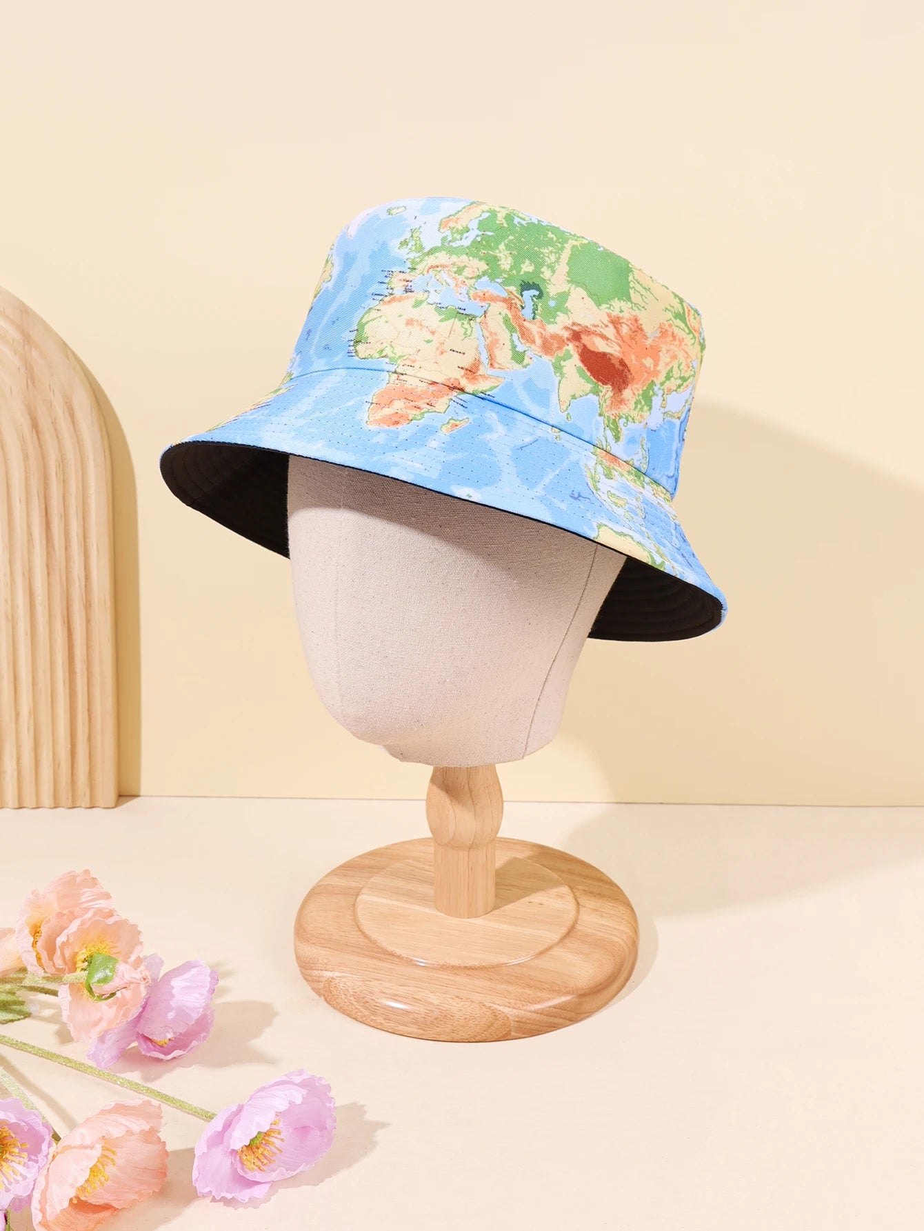 1PC global map fisherman hat, breathable soft fabric, trendy and cool travel style suitable for travel ️