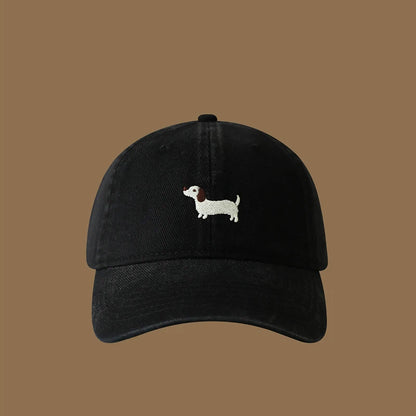 New Embroidered Dachshund Washed Cotton Baseball Cap Fashion Women Adjustable Wide Brim Trucker Hat Outdoor Men Snapback Caps