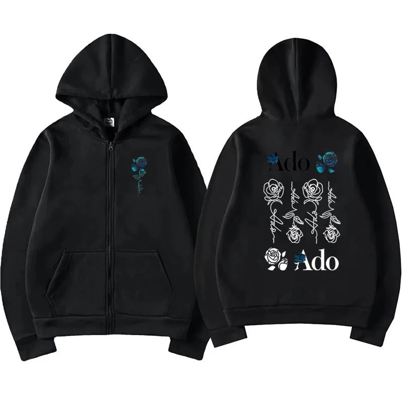 2025 Ado Graphic Printed Zipper Hoodies Autumn Winter Men Women Casual Fashion Harajuku Y2K Fleece Long Sleeve Zip-Up Hoodies
