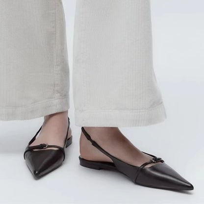 2024 New Bling Women Sandal Fashion Pointed Toe Shallow Slip on Ladies Elegant Slingback Shoes Med Heel Flat Shoes