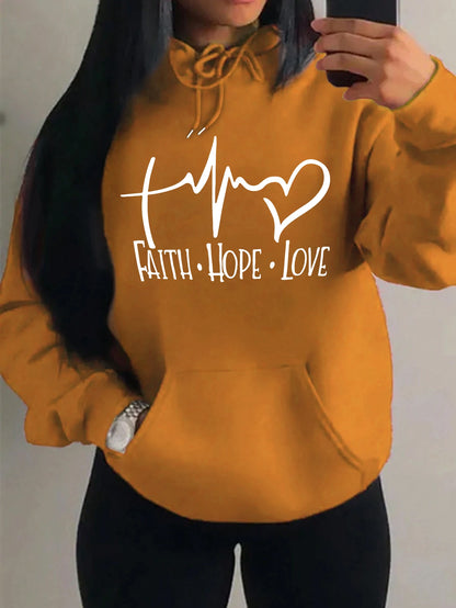 Faith Hope Love Letter Graphic Women Hoody Street Casual Loose Hoodies Autumn Fleece Pullover Hip Hop O-Neck Clothing Female