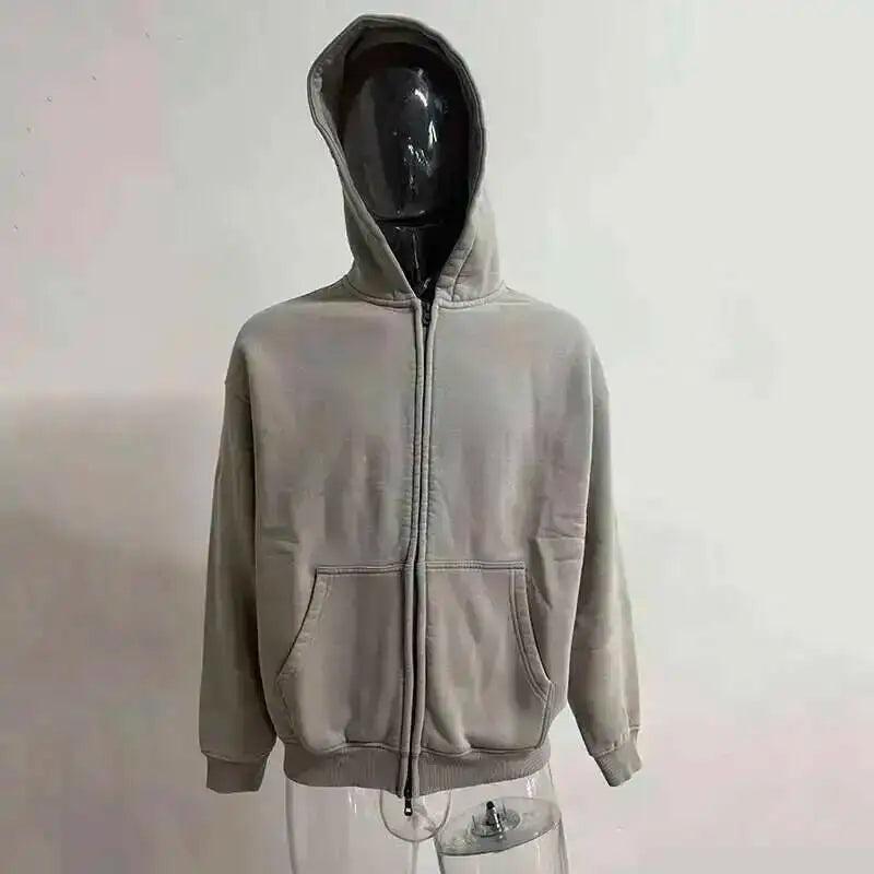 IEFB Men's Wear Wax Printing Vintage Male Hoodies Oversized Loose Zipper Water Washed Plush Sweatshirt Trendy New 9C9349