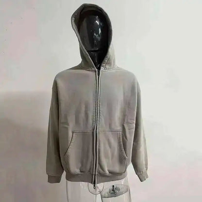 IEFB Men's Wear Wax Printing Vintage Male Hoodies Oversized Loose Zipper Water Washed Plush Sweatshirt Trendy New 9C9349
