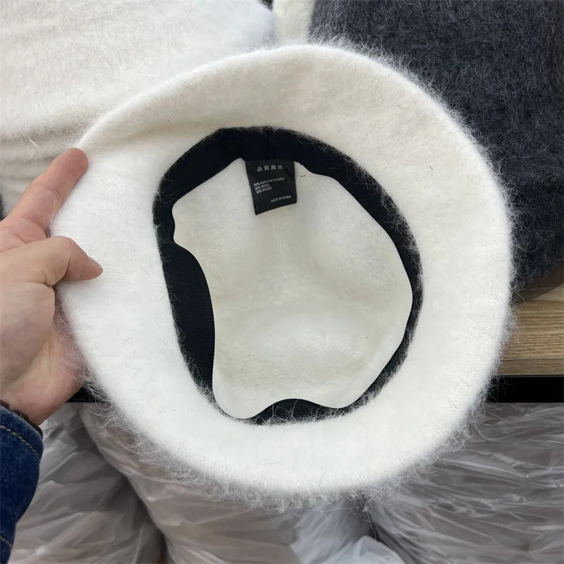 Good Angola Long Rabbit Fur Fisherman Bucket Hat Winter Fashion Soft Warm Wool Basin Cap Foldable Women Gift
