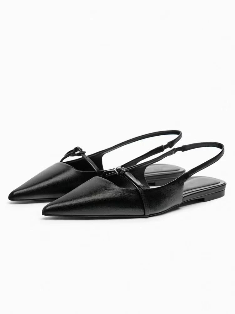 2024 New Bling Women Sandal Fashion Pointed Toe Shallow Slip on Ladies Elegant Slingback Shoes Med Heel Flat Shoes