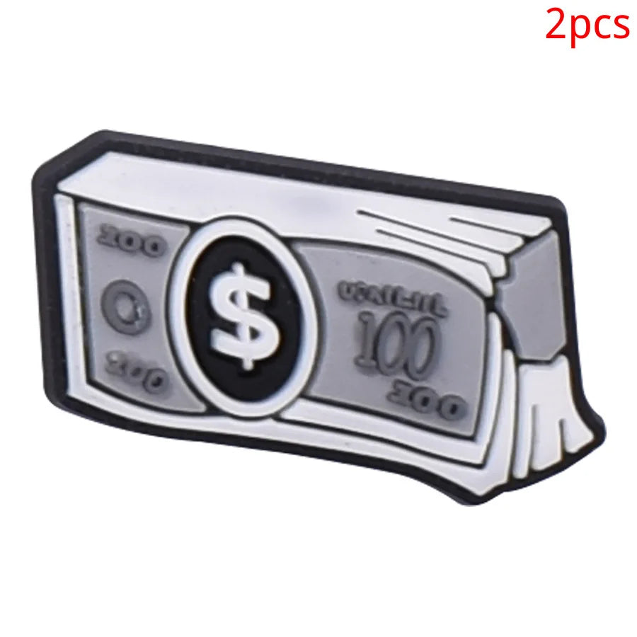 2pcs Lot Coin Money Shaped Character Shoe Buckles Charms Combination Designer for Women Accessories for Girls Adults Unisex Gift