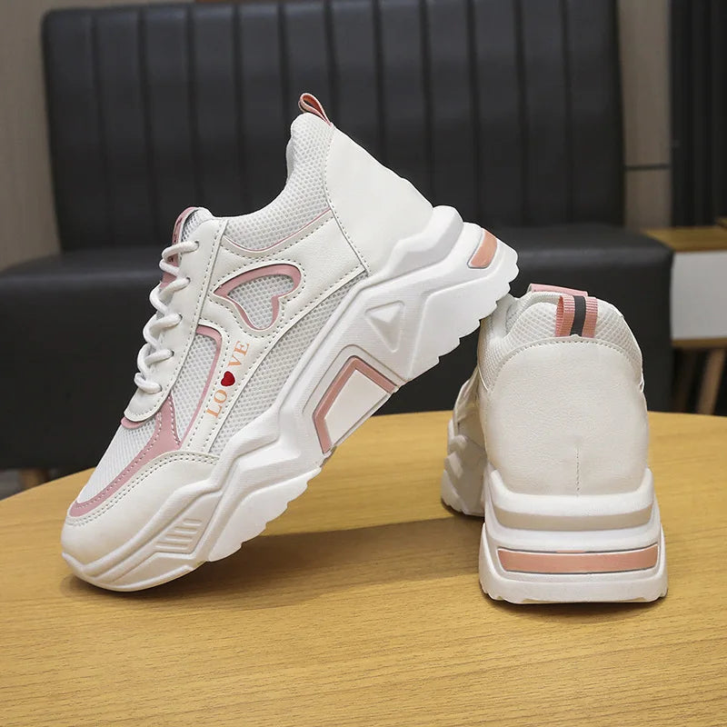 2024 New spring autumn Lace-up Wedge Sneakers Women Breath Thick Bottom lightweight sports shoes Comfortable Leisure Shoes