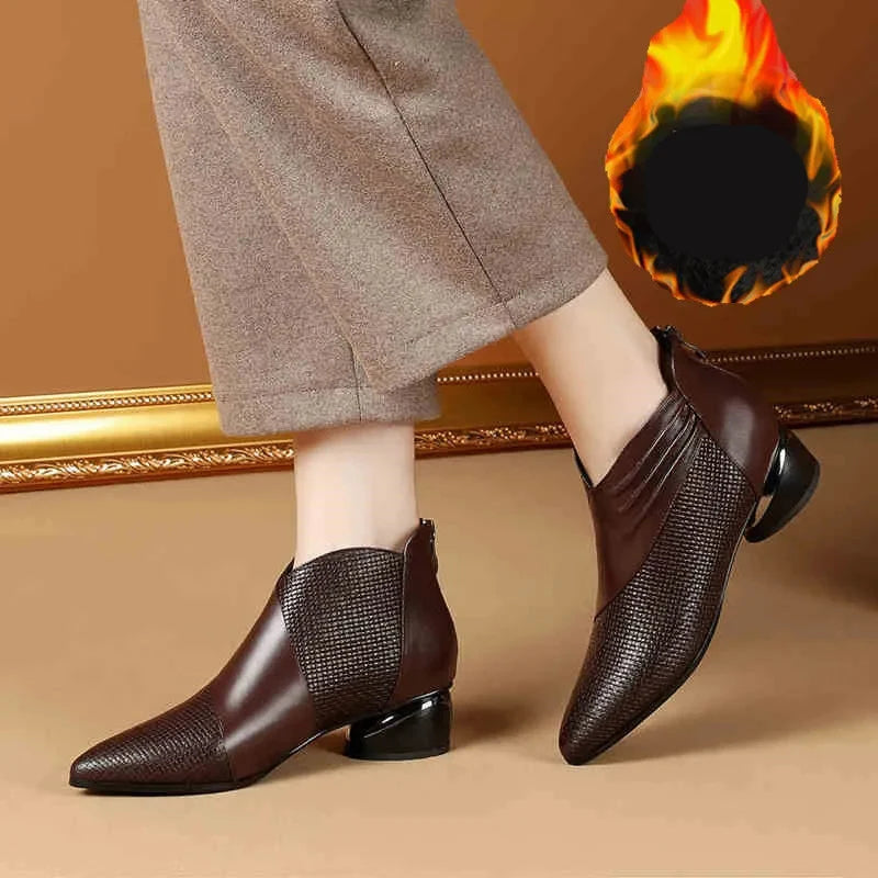 2024 Fashion Luxury Leather Ankle Boots Womens Pointed Toe Sneakers Autumn Shoes Ladies Office Low Heels