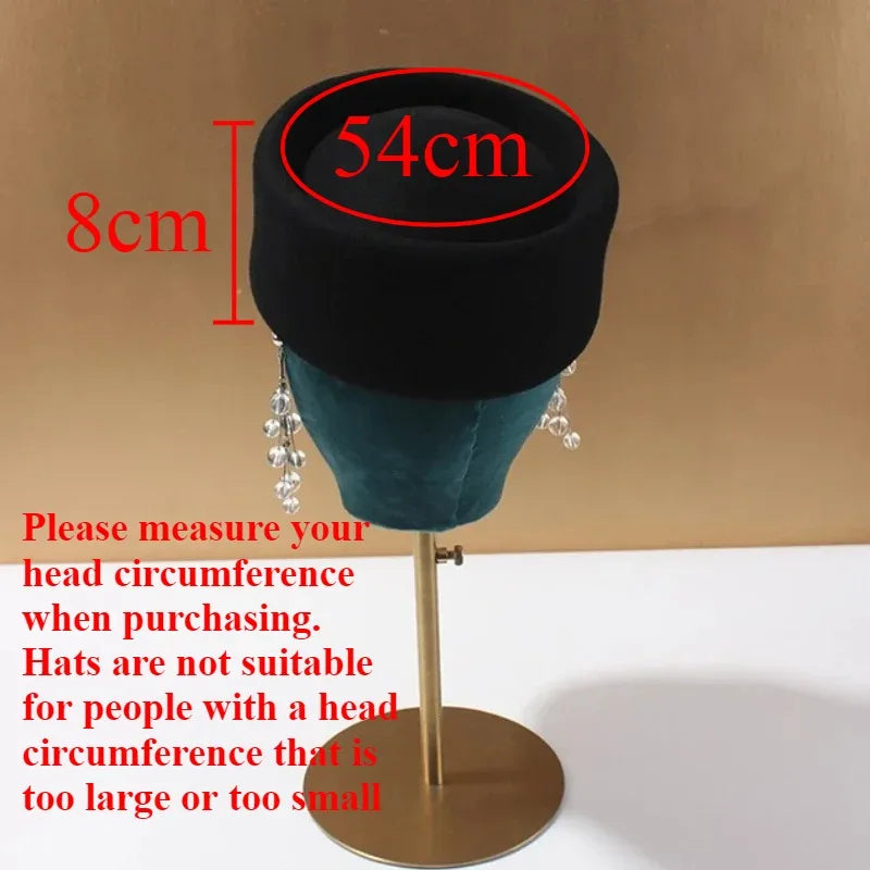 Women Wool Felt Berets Hat Vintage Hard Top Concave Top Fedoras Hats Wedding Fascinator Hats Wedding Cocktail Party Pillbox Cap