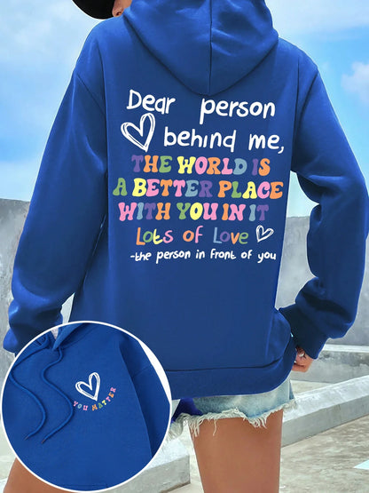 Dear Person Behind Me Hoodie Women Colored Letters Warm Fleece Woman Hoody Fur-liner Spring Autumn Hoodies Y2K Casual Tops