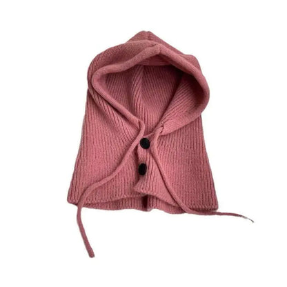 Knitted Hooded Caps Winter Balaclava Hats Women Korean Style Outdoor Warmer Drawstring Hats One-piece Neck Collar Beanies Cap