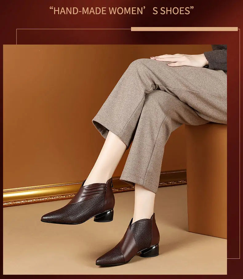 2024 Fashion Luxury Leather Ankle Boots Womens Pointed Toe Sneakers Autumn Shoes Ladies Office Low Heels