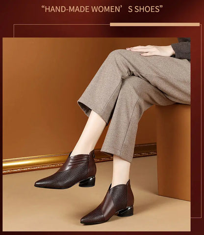 2024 Fashion Luxury Leather Ankle Boots Womens Pointed Toe Sneakers Autumn Shoes Ladies Office Low Heels