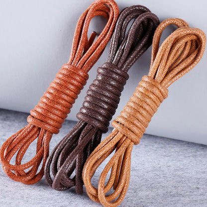 Solid Color Cotton Waxed Shoelaces Leather Waterproof Round Shoe Laces Boots Shoelace Shoestring Accessories