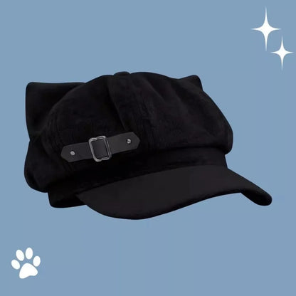 Cute Cat Ears Women's Beret Anime Cat Paw Pattern Newsboy Cap Japanese Style Sweet Baseball Cap Everyday Outfits